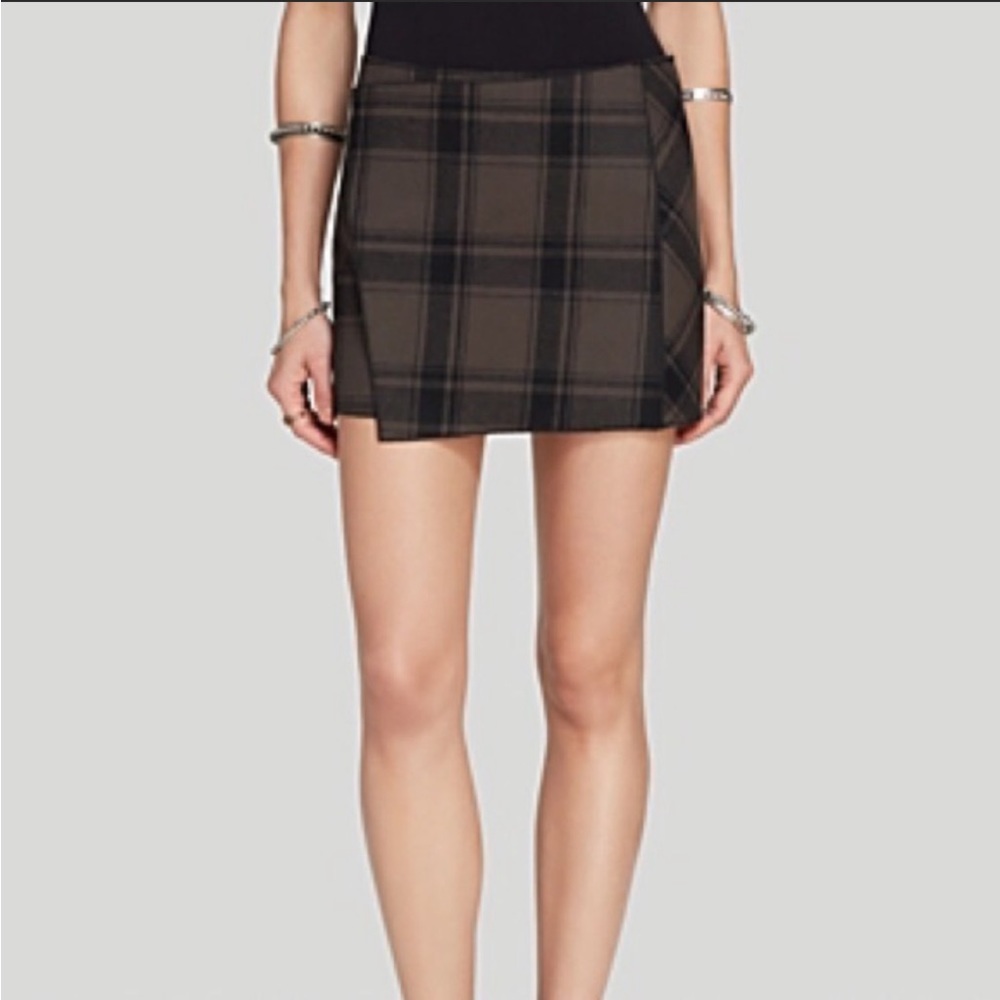 Free People Asymmetrical Dark Green Plaid Skirt